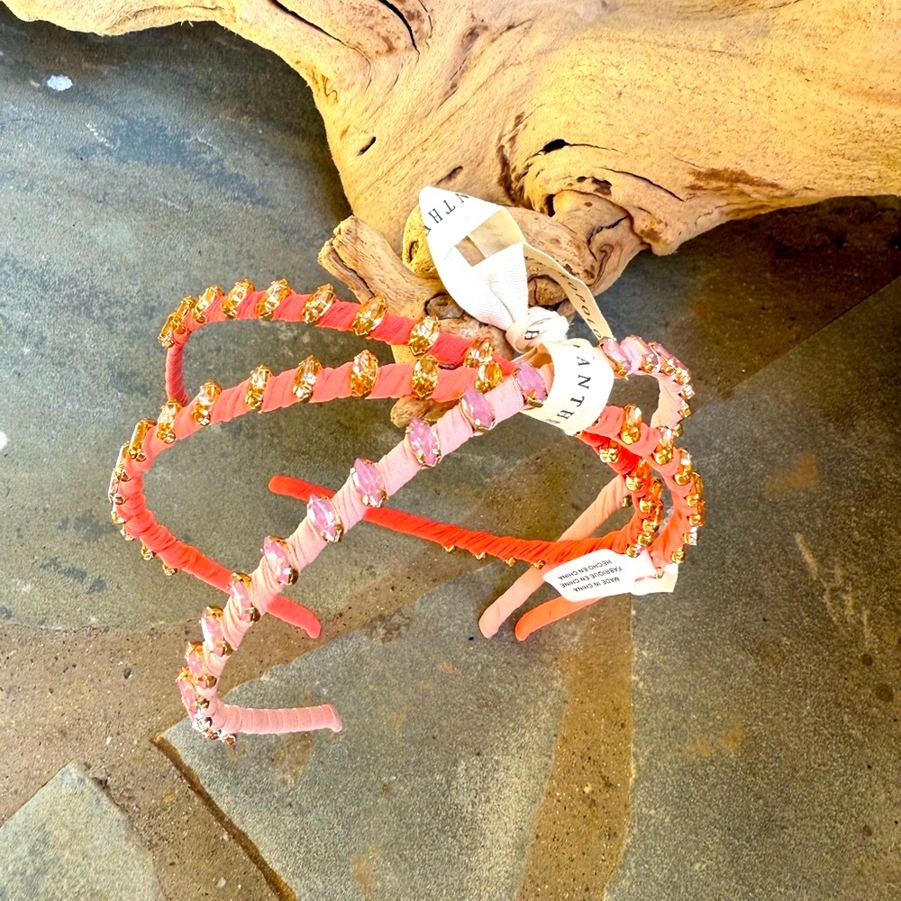 New🌟Anthropologie-3 Elegant Pink and Coral Crystal Headbands